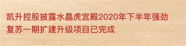 凯升控股披露水晶虎宫殿2020年下半年强劲复苏一期扩建升级项目已完成